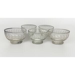 Anchor Hocking Etched Bowls Laurel VTG Footed Dessert Custard Ice Cream Pudding